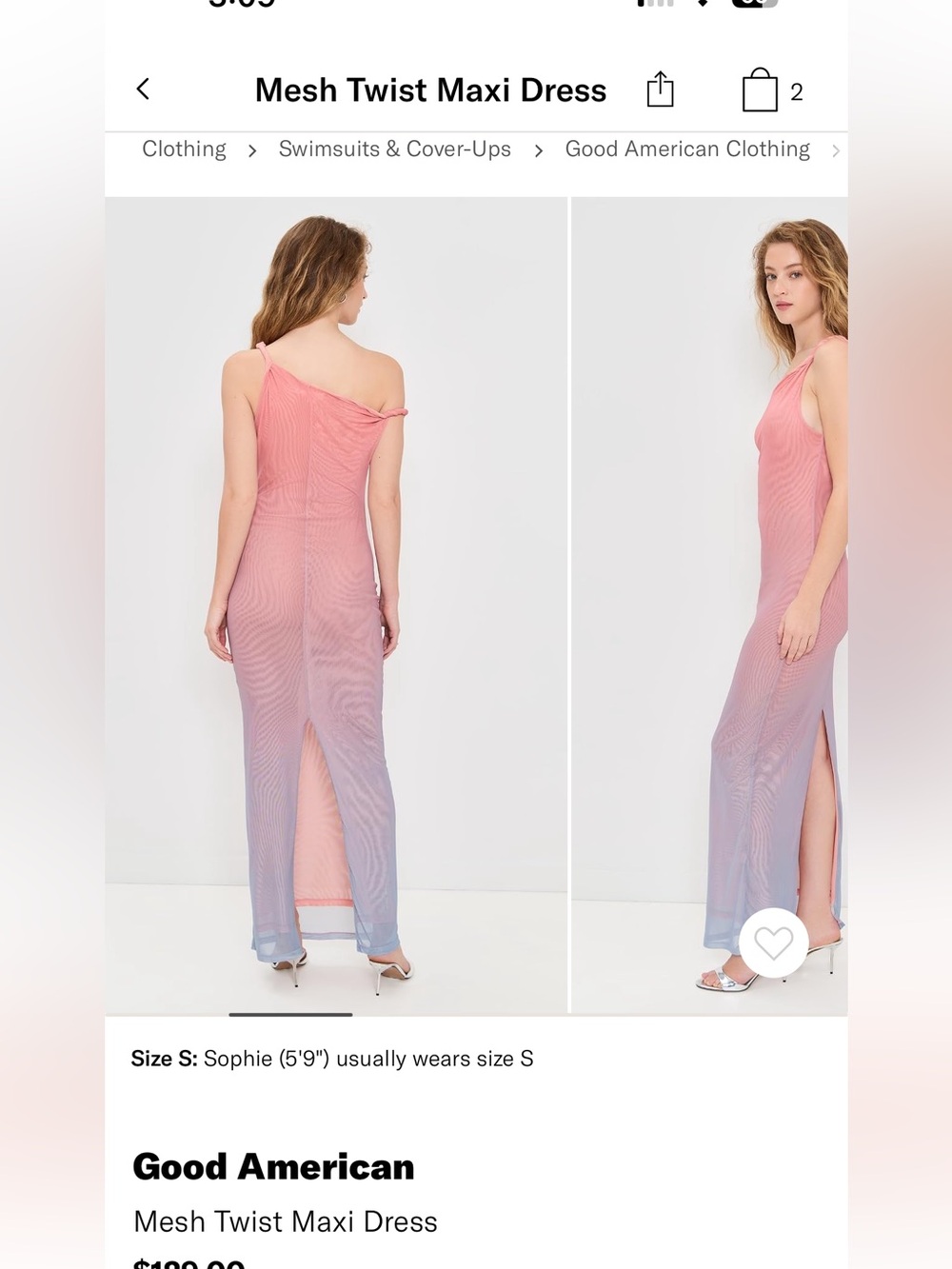 Good American Pink-to-Blue Ombre One-Shoulder Mesh Maxi Dress